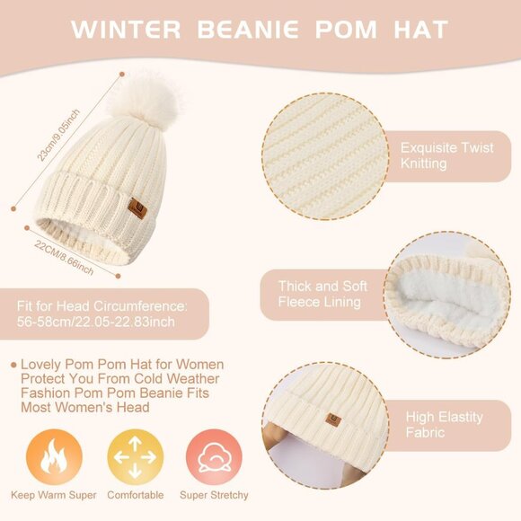 Womens Winter Knit Beanie Hat Scarf Gloves Set Warm Touchscreen 3-in-1 - Picture 2 of 6